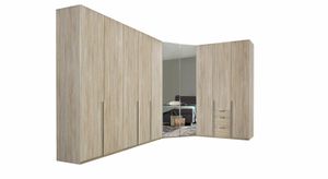 Eck-Kleiderschrank Coreno Eiche Dekor mit Beleuchtung und Spiegel