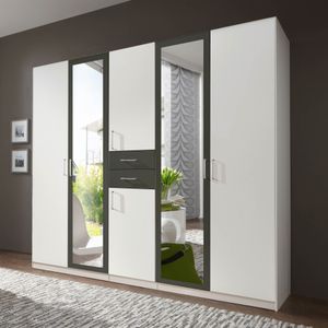 Drehtüren-Kleiderschrank Draha mit Spiegel und Schubladen