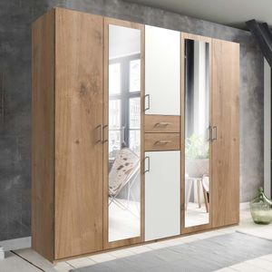 Drehtüren-Kleiderschrank Foglia mit Spiegel und Schubladen
