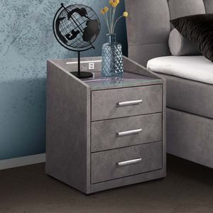 Polsternachttisch Tobin Microvelours H 61cm mit LED-Beleuchtung und USB-Anschluss
