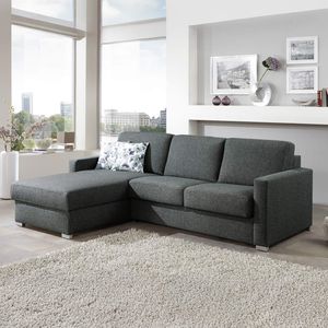 Eck-Schlafsofa Lelio Webstoff mit Lattenrost und Bettkasten Ottomane links