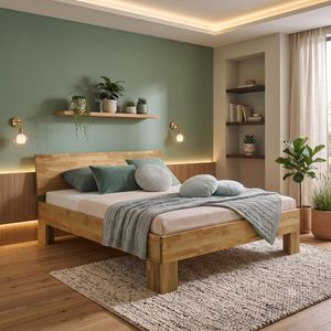 HOMELIV. Bett Pasja Komfort Wildeiche Massivholz