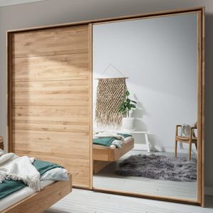 Schwebetüren-Kleiderschrank Roseville Wildeiche Massivholz mit Spiegel