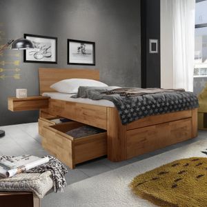 Einzelbett Zarbo Komfort Kernbuche Massivholz mit Schubkasten