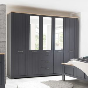 Drehtüren-Kleiderschrank Doriga mit Spiegel und Schubladen