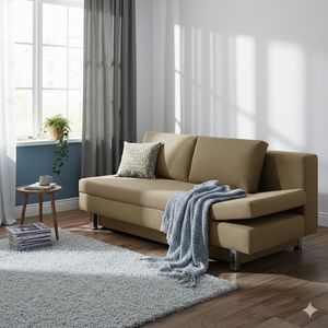 Schlafsofa Cave-Run Webstoff mit Lattenrost und Bettkasten Kopfteilverstellung rechts