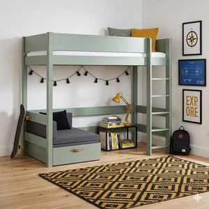 Maxi-Hochbett Kids Town Color Buche teilmassiv mit Lattenrost und Ausziehsofa