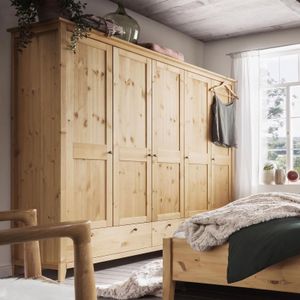 HOMELIV. Drehtüren-Kleiderschrank Jerico Kiefer Massivholz mit Schubladen und  Innenausstattung H 210cm
