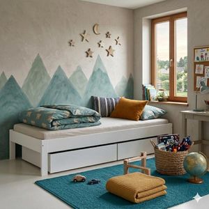 Bett Tacora Buche teilmassiv ohne Kopfteil mit Schubkasten und Lattenrost 90x200cm