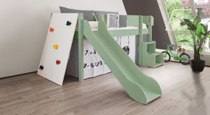 Mini-Hochbett Kids Town Color Buche teilmassiv mit Lattenrost, Rutsche und Kletterwand