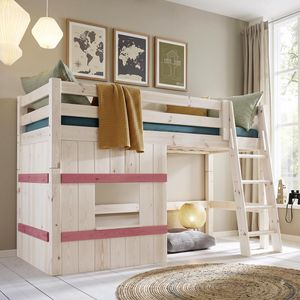 Hütten-Mini-/Midi-Hochbett Kids Paradise Kiefer Massivholz mit Lattenrost