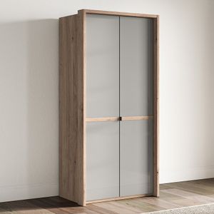 Drehtüren-Kleiderschrank Tiam Eiche Dekor mit Glasfront