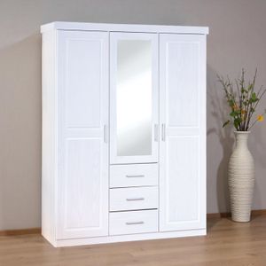 Drehtüren-Kleiderschrank Genf Kiefer Massivholz mit Spiegel und Schubladen