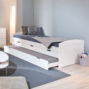 Ausziehbett Leon Kiefer Massivholz mit Lattenrost und Bettschublade