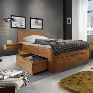 Einzelbett Zarbo Komfort Kernbuche Massivholz mit Schubkasten