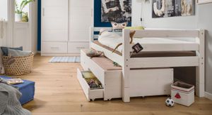 Ausziehbett Kids Paradise Kiefer Massivholz mit Lattenrost und Bettschublade