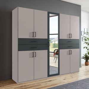 Drehtüren-Kleiderschrank Tredos mit Spiegel und Schubladen