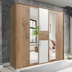 Drehtüren-Kleiderschrank Foglia mit Spiegel und Schubladen