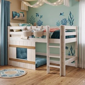 Hütten-Mini-/Midi-Hochbett Kids Paradise Kiefer Massivholz mit Lattenrost