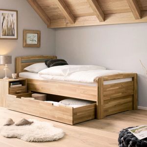 HOMELIV. Seniorenbett Luise Komfort Wildeiche Massivholz mit Schubkasten