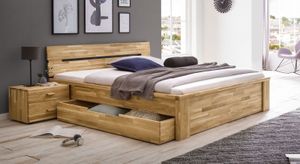Bett Sumak Komfort Wildeiche Massivholz mit Schubkasten
