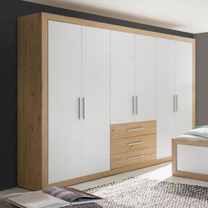 Drehtüren-Kleiderschrank Ermua Eiche Dekor mit Schubladen