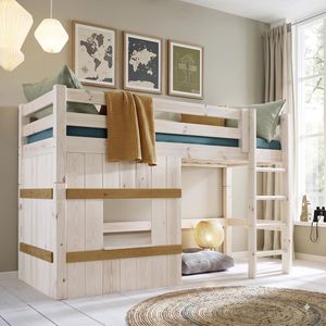 Hütten-Mini-/Midi-Hochbett Kids Paradise Kiefer Massivholz mit Lattenrost