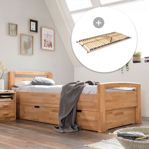 HOMELIV. Seniorenbett Luise Komfort Kernbuche Massivholz mit Schubkasten