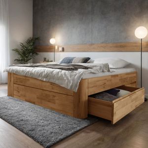 Bett Zarbo Komfort Kernbuche Massivholz ohne Kopfteil mit Schubkasten