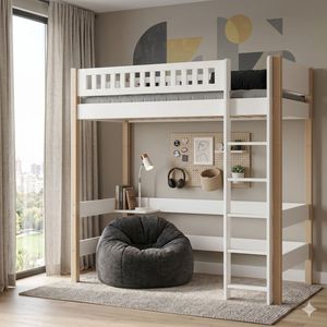 Maxi-Hochbett Kids Town Design Buche teilmassiv mit Lattenrost