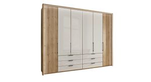 Drehtüren-Kleiderschrank Estiva Eiche Dekor mit Glasfront und Schubladen