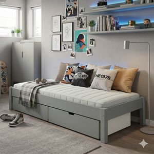 Bett Kids Town Color Buche teilmassiv ohne Kopfteil mit Schubkasten und Lattenrost