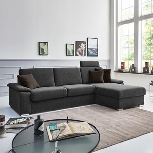 Eck-Schlafsofa Cesio Webstoff mit Lattenrost und Bettkasten Ottomane rechts
