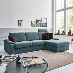 Eck-Schlafsofa Cesio Webstoff mit Lattenrost und Bettkasten Ottomane rechts