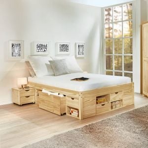 Bett Oslo Kiefer Massivholz mit Stauraum und Lattenrost