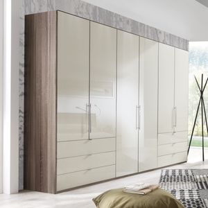 Falttüren-Kleiderschrank Tiko Eiche Dekor mit Glasfront und Schubladen