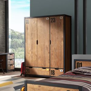 Drehtüren-Kleiderschrank Beli Kiefer teilmassiv mit Schubladen