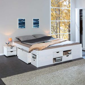 Doppelbett Göteborg Komfort Kiefer Massivholz ohne Kopfteil mit Lattenrost und Schubkasten