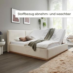 HOMELIV. Polsterbett Grenoble Webstoff mit Bettkasten und Lattenrost