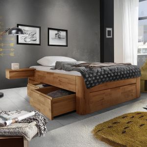 Einzelbett Zarbo Komfort Kernbuche Massivholz ohne Kopfteil mit Schubkasten