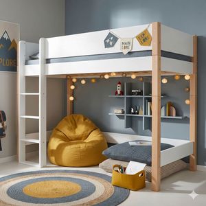 Midi-Hochbett Kids Town Buche teilmassiv mit Lattenrost
