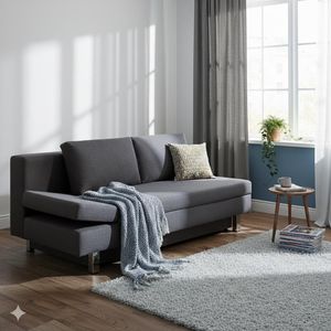 Schlafsofa Cave-Run Webstoff mit Lattenrost und Bettkasten Kopfteilverstellung links