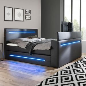Boxspringbett Lucaro Kunstleder mit Beleuchtung und TV-Halterung