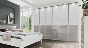 Drehtüren-Kleiderschrank Shanvalley mit Glasfront und Schubladen