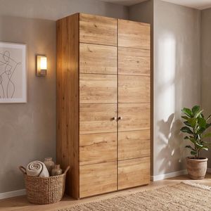 Drehtüren-Kleiderschrank Binita Wildeiche Massivholz mit Spiegel