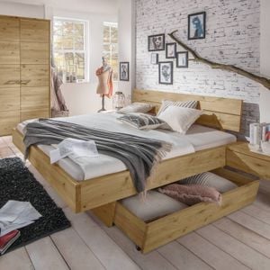 Bett Kärnten Komfort Wildeiche Massivholz mit Schubkasten