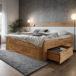 Bett Zarbo Komfort Kernbuche Massivholz ohne Kopfteil mit Schubkasten
