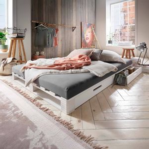 Palettenbett Bassa Kiefer Massivholz mit Schubkasten