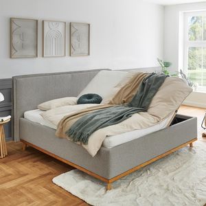 HOMELIV. Polsterbett Örebro Komfort Webstoff mit Bettkasten und Lattenrost