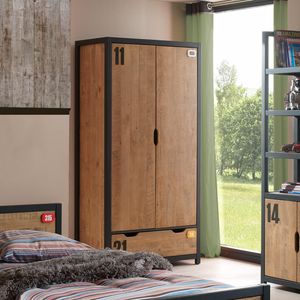 Drehtüren-Kleiderschrank Beli Kiefer teilmassiv mit Schubladen